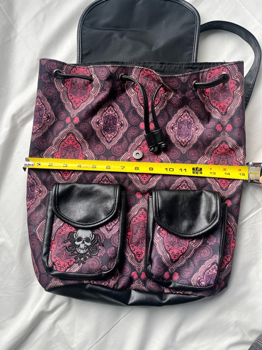 Metal Mulisha Purple & Black Paisley Skull Drawstring Backpack